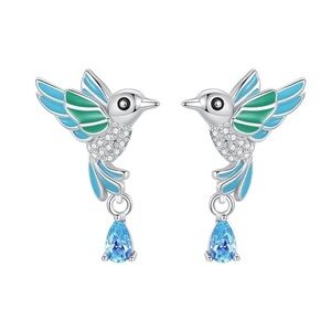 925 Sterling Silver Blue Bird Cubic Zirconia Pendant Earrings